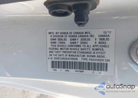 2018 Honda Civic Si из США, поврежденный, VIN 2HGFC3A5XJH750226